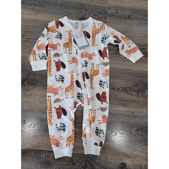 H&M‎ Animal Print Romper Giraffe Leopard Panda Cotton Blend 6-9 months #9 - Picture 1 of 4